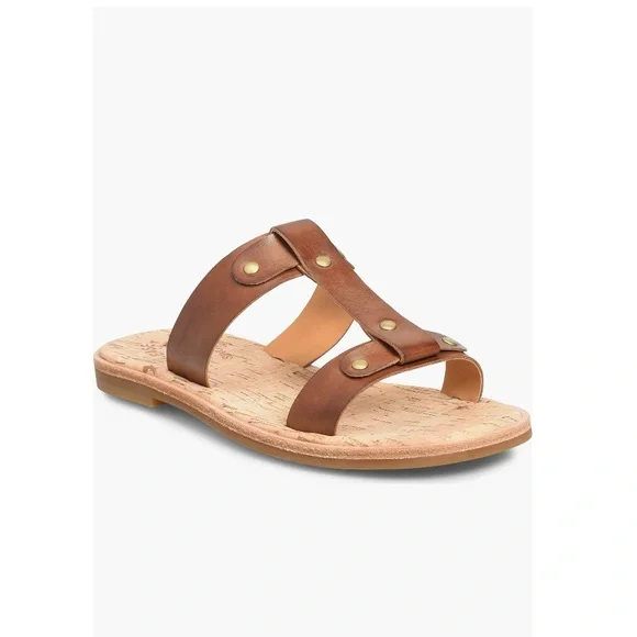 Kork-Ease Basel T Strap Sandals Brown Leather Brassy Hardware Women’s Size 8 - Picture 1 of 12